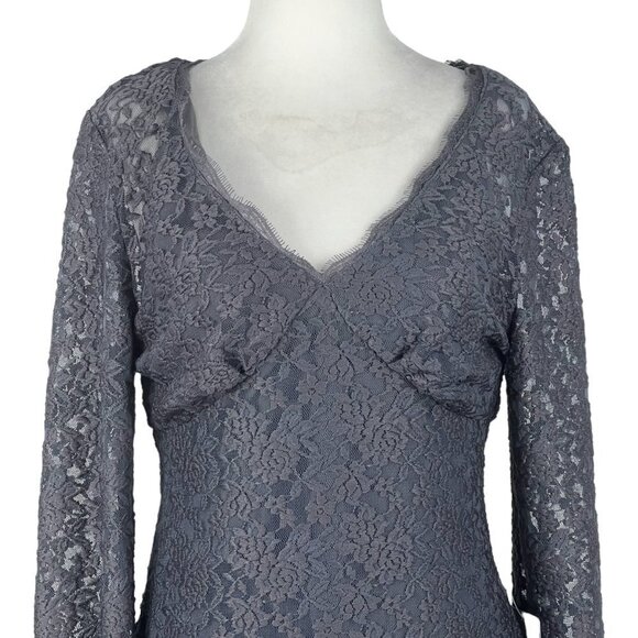 Adrianna PAPELL GREY LACE EVENING DRESS V-NECK NEW WITH TAG SIZE 8 - Picture 2 of 15